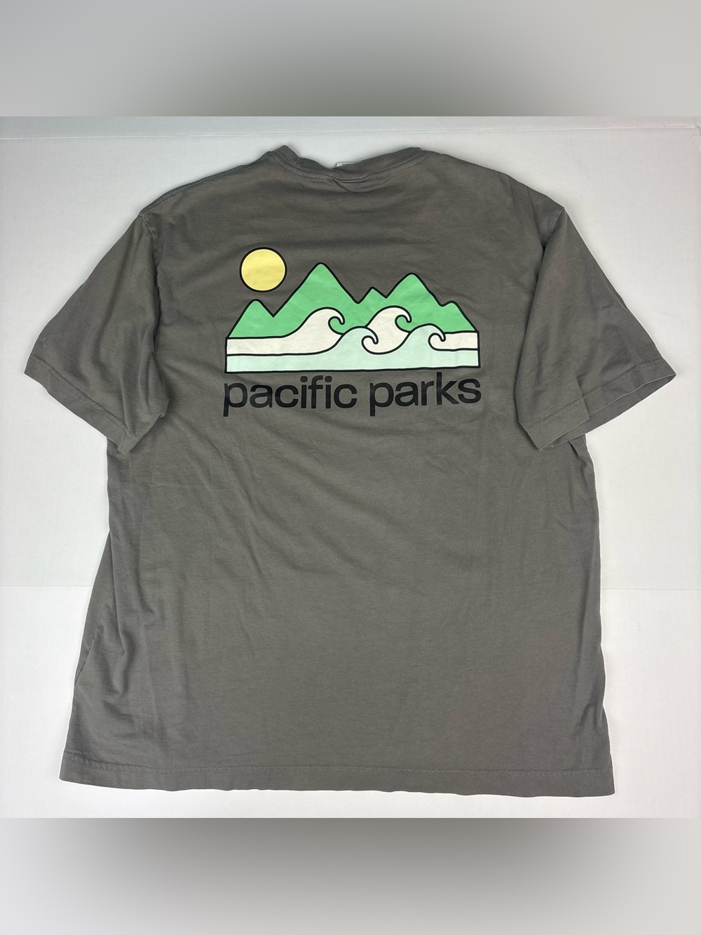 H&M Pacific Parks Adult Large T-Shirt Gray Mountains Waves Sun Short Sleeve
